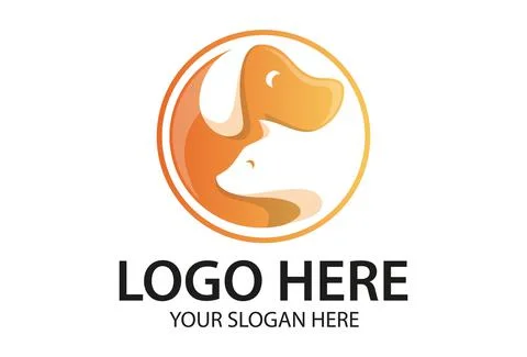 Orange Color Negative Space Cat and Dog Circle Logo Design	 Stock Illustration