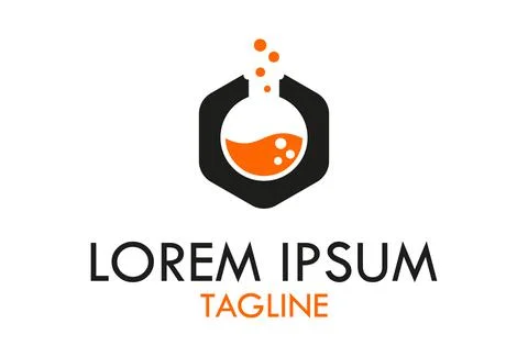 Orange Color Simple Hexagonal Lab Bottle Logo Design	 Stock Illustration