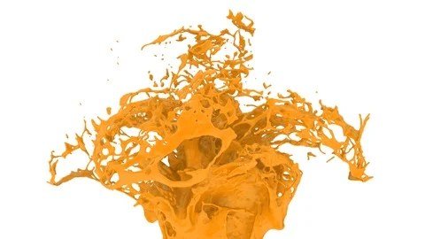 Orange color splash in slow motion - isolated on white, alpha included (FULL HD) Vidéo 89484836