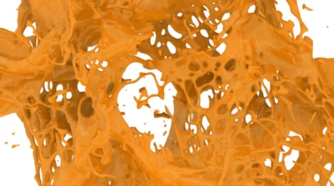 Orange color splashes in slow motion into screen, alpha included (FULL HD) Stock Footage 63577207