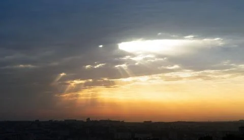 Orange colored dramatic sunset sky. Natural background Stock Photos