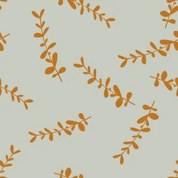 Orange colored eucalyptus branches elements seamless pattern. Hand drawn styl Stock Illustration