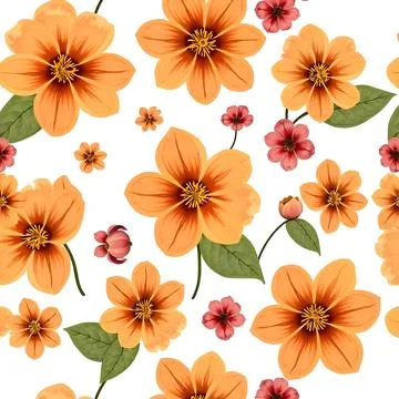 Orange colored floral seamless vector background Stock Illustration