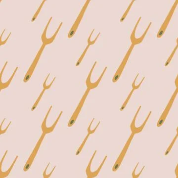 Orange colored seamless pattern with grill fork doodle shapes. Acute kitchen  Stock Illustration
