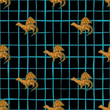 Orange colored simple dragon silhouettes seamless pattern. Magic animals prin Stock Illustration