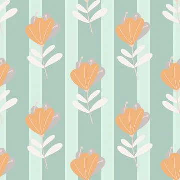 Orange colored simple flowers elements seamless pattern in hand drawn style.  Stock Illustration