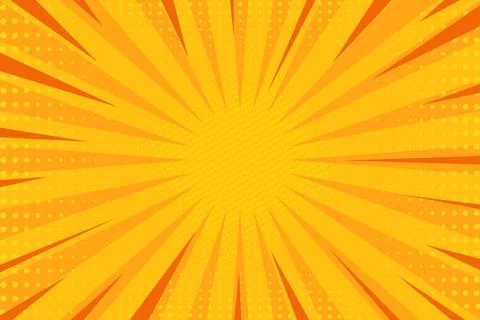 Orange comic background in pop art style with sun rays and halftone Stock Illustration
