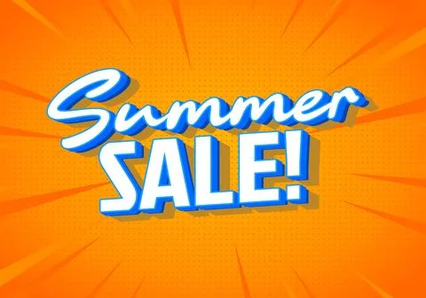 Orange comic style burst background with blue and white 3d text reading sum.. Stock Illustration