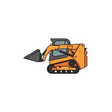 Orange compact track loader construction vehicle graphic with heavy equipment Illustrazione stock