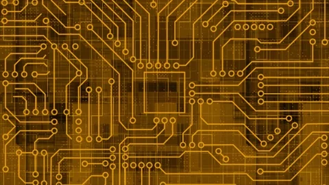 Orange Computer chip, AI Computer processor Motherboard circuit background Stock Footage 272486635