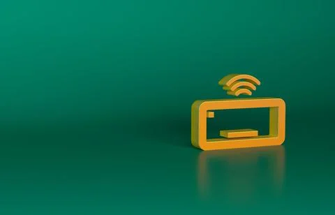 Orange Computer keyboard icon isolated on green background. PC component sign Stock-Illustration
