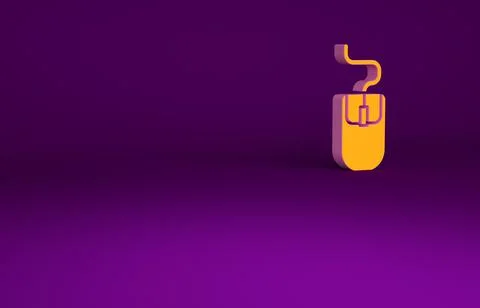 Orange Computer mouse icon isolated on purple background. Optical with wheel  Stock Illustration