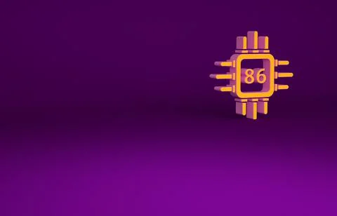 Orange Computer processor with microcircuits CPU icon isolated on purple back Stock Illustration