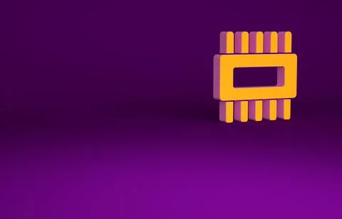 Orange Computer processor with microcircuits CPU icon isolated on purple back Stock Illustration