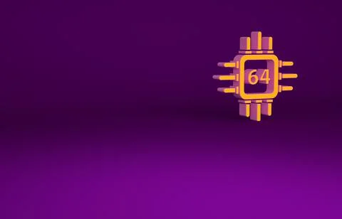 Orange Computer processor with microcircuits CPU icon isolated on purple back Stock Illustration