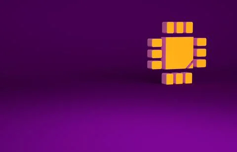 Orange Computer processor with microcircuits CPU icon isolated on purple back Stock Illustration
