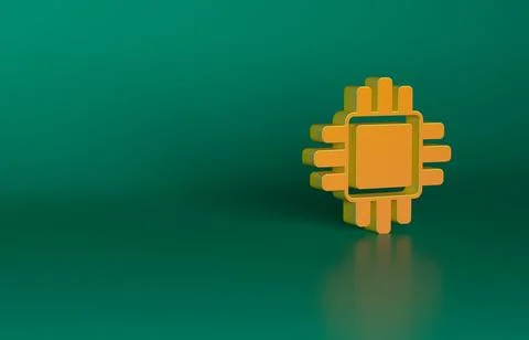 Orange Computer processor with microcircuits CPU icon isolated on green Stock Illustration