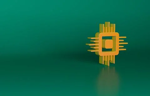 Orange Computer processor with microcircuits CPU icon isolated on green Illustrazione stock