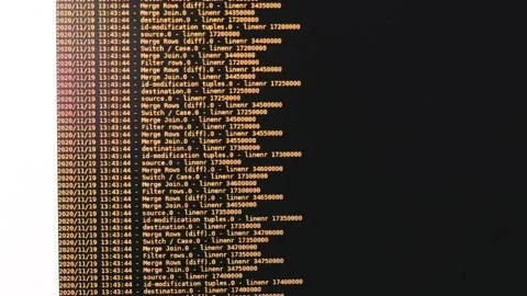 Orange computer software code moving on a black monitor. Computer hacking in  Stock Footage 144048920