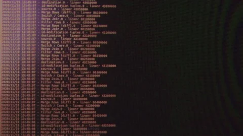 Orange computer software code moving on a black monitor. Computer hacking in  Stock Footage 145690980