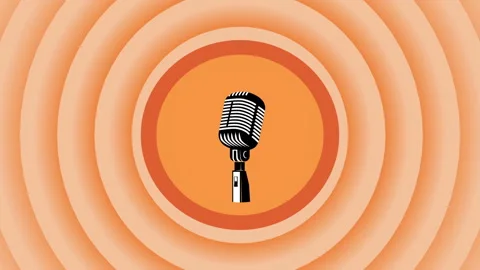 Orange concentric circles backdrop retro microphone for music event posters Stock-Footage 291183541