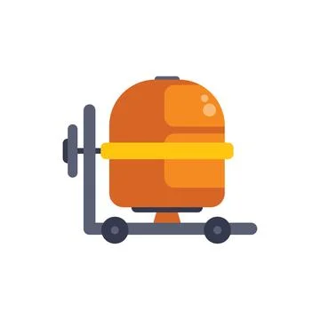 Orange concrete mixer using wheels for transportation and manual rotation イラスト素材
