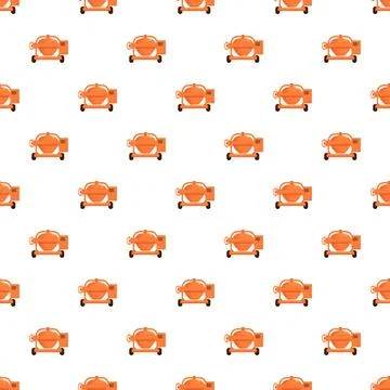 Orange concrete mixers repeating pattern on white background Stock Illustration