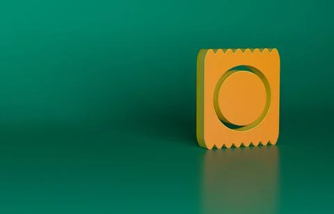 Orange Condom in package icon isolated on green background. Safe love symbol Stock-Illustration