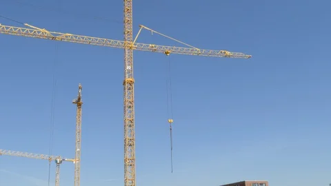 Orange construction cranes, Blue sky, Bremen, Germany, Europe Video stock 129009823
