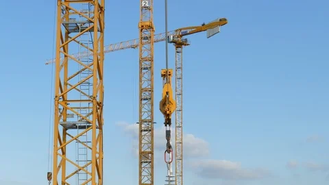 Orange construction cranes, Bremen, Germany, Europe Stock Footage 123458069