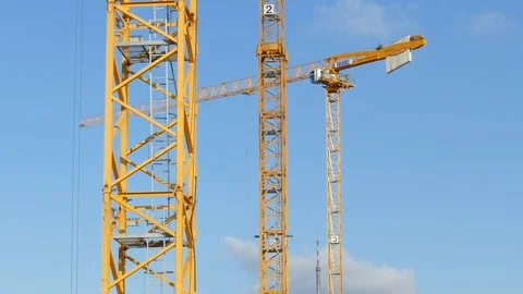 Orange construction cranes, Bremen, Germany, Europe Stock Footage 123458072