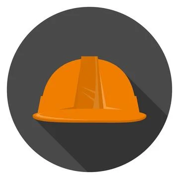 Orange construction hard hat protective safety helmet flat icon in dark Stock Illustration