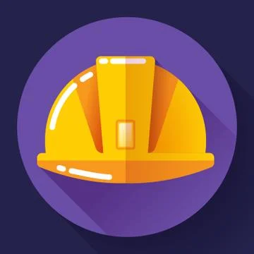 Orange construction worker helmet icon. Flat design style. Stock Illustration