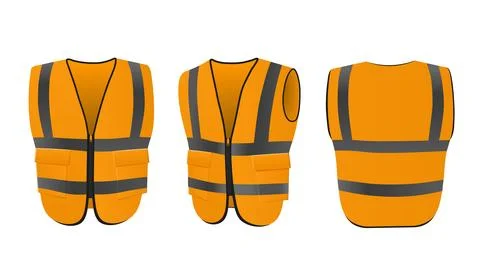 Orange construction worker vest 3D mockup, front, back and side view. Safety Stock Illustration