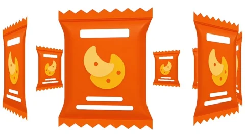Orange Cookie Snack Bag Icon animation on white background 動画素材 337333884