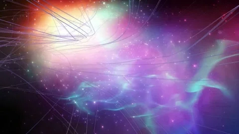 Orange core pulsing, pulling tendrils outward while nebula and teal waves Stock Footage 337579290