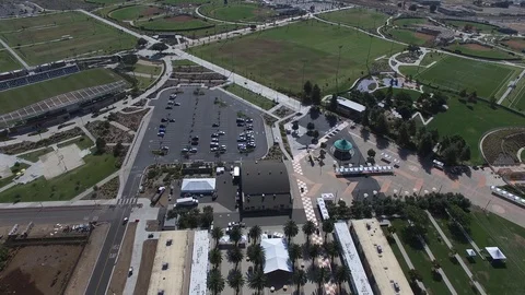 Orange County Great Park Playing fields playground Aerial 2019 Stock Footage 120414331