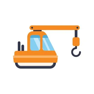 Orange crane lifting heavy construction materials on site Stock Illustration