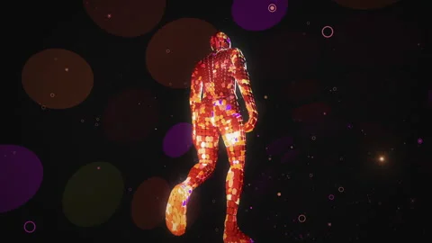Orange crystal man walking in 3d space Stock Footage 234260955