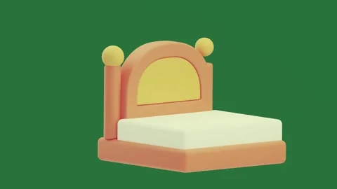 Orange cube on a and white bed with yellow headboard it is purple cover made... Stock Footage 335980503