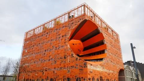 Orange Cube building in Confluence district, Lyon, France Fotos de archivo