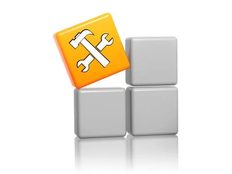 Orange cube with service sign on boxes Stock Illustration