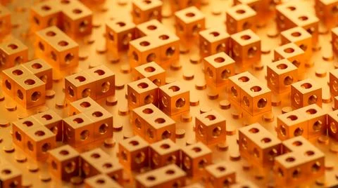 Orange cubes with holes. 3D rendering illustration. Stock Illustration