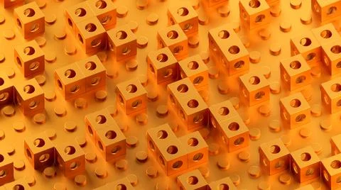 Orange cubes with holes. 3D rendering illustration. Stock Illustration
