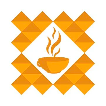 Orange cup of hot coffee, tea in a pattern on a white background Stock Illustration