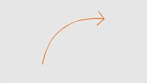Orange curved arrow animation pointing upward and right on black background.. Stock Footage 338019713