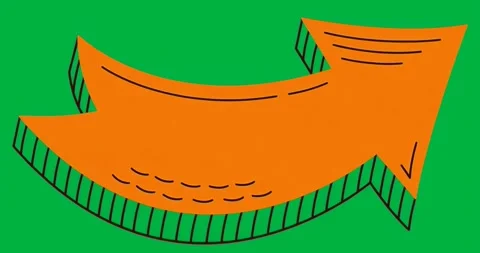 Orange curved arrow floating over blue arch on transparent background, driving Video stock 317480476