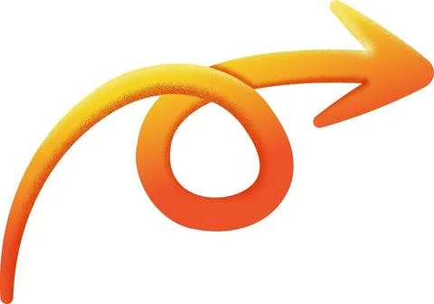 Orange curved arrow with loop pointing right Illustrazione stock