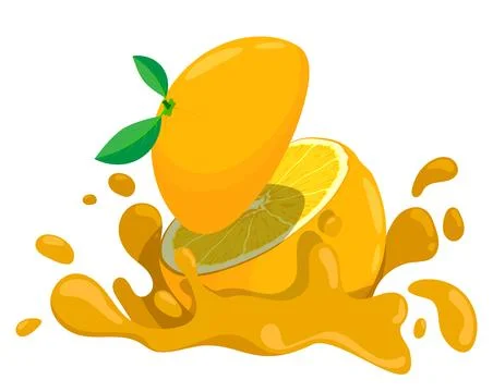 Orange cut in half falls into refreshing orange juice. Citrus juice splashe.. Illustrazione stock