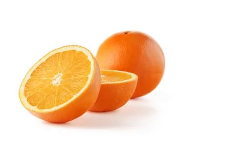 Orange cut in half on a white background. Stock Photos